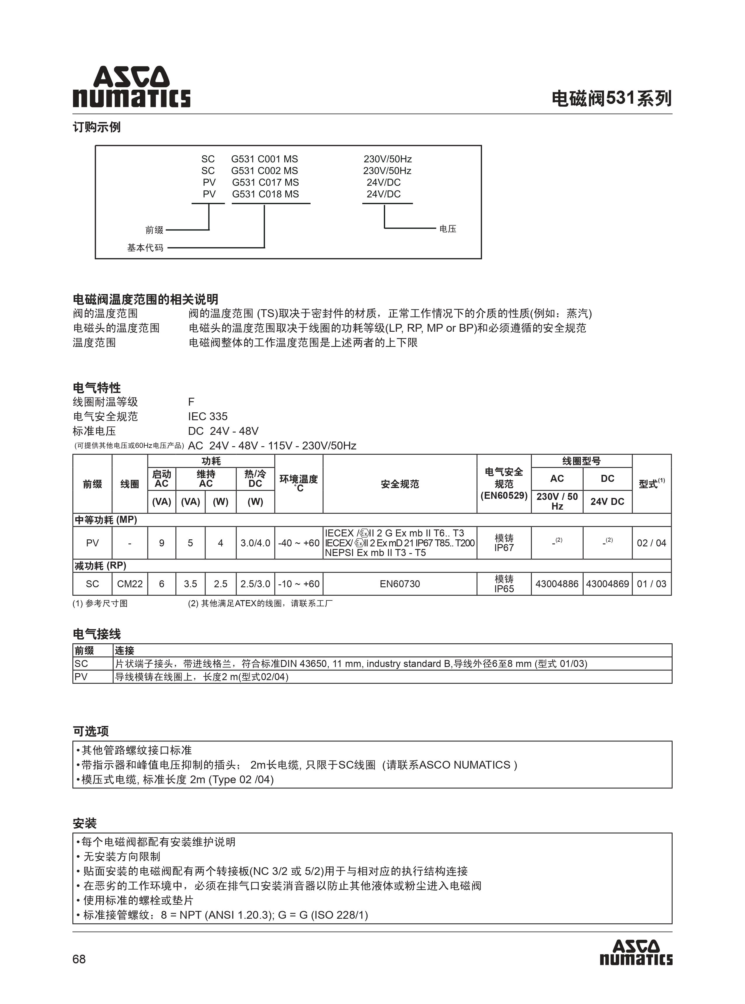 ASCO 531系列電磁閥使用說明書